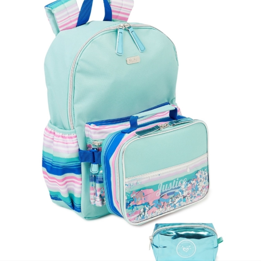 NWT Justice Girls Backpack with Lunch Bag 3-Piece Set